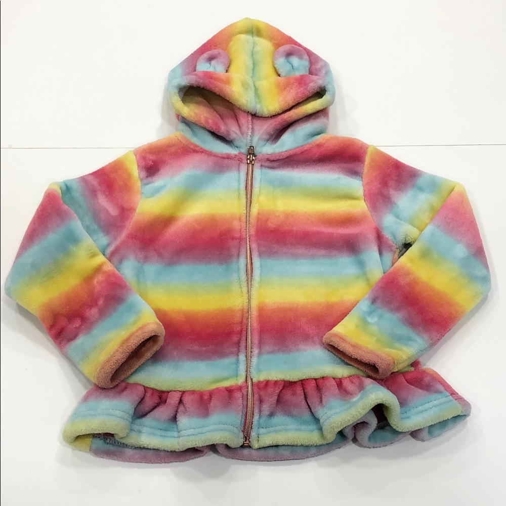 Penelope Mack Rainbow Fleece Zip Jacket Girls Size 5 Hooded Animal Ears